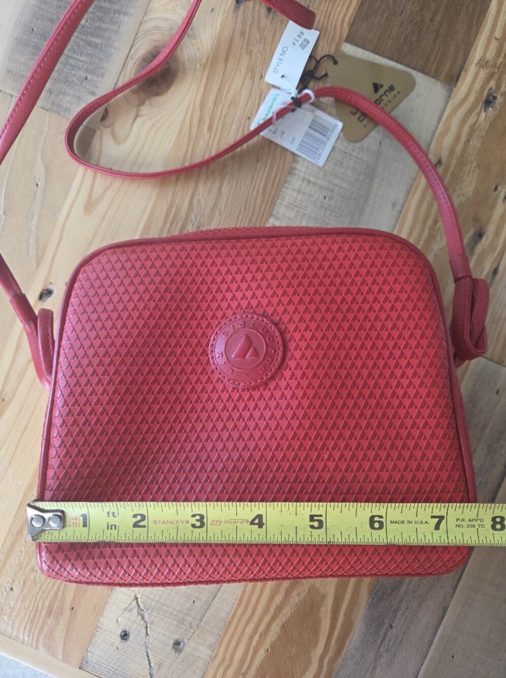Vintage 1980s Liz Claiborne Red Crossbody Bag Triangle Monogram Purse With Tags - Picture 5 of 15